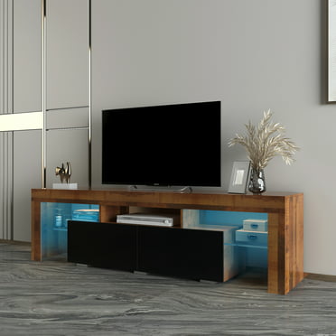 White LTV14WT Large TV Table VASAGLE TV Cabinet for TVs up to 60 Inches Glossy Modern TV Stand with LED Lighting 140 x 35 x 45 cm Lowboard in Living Room